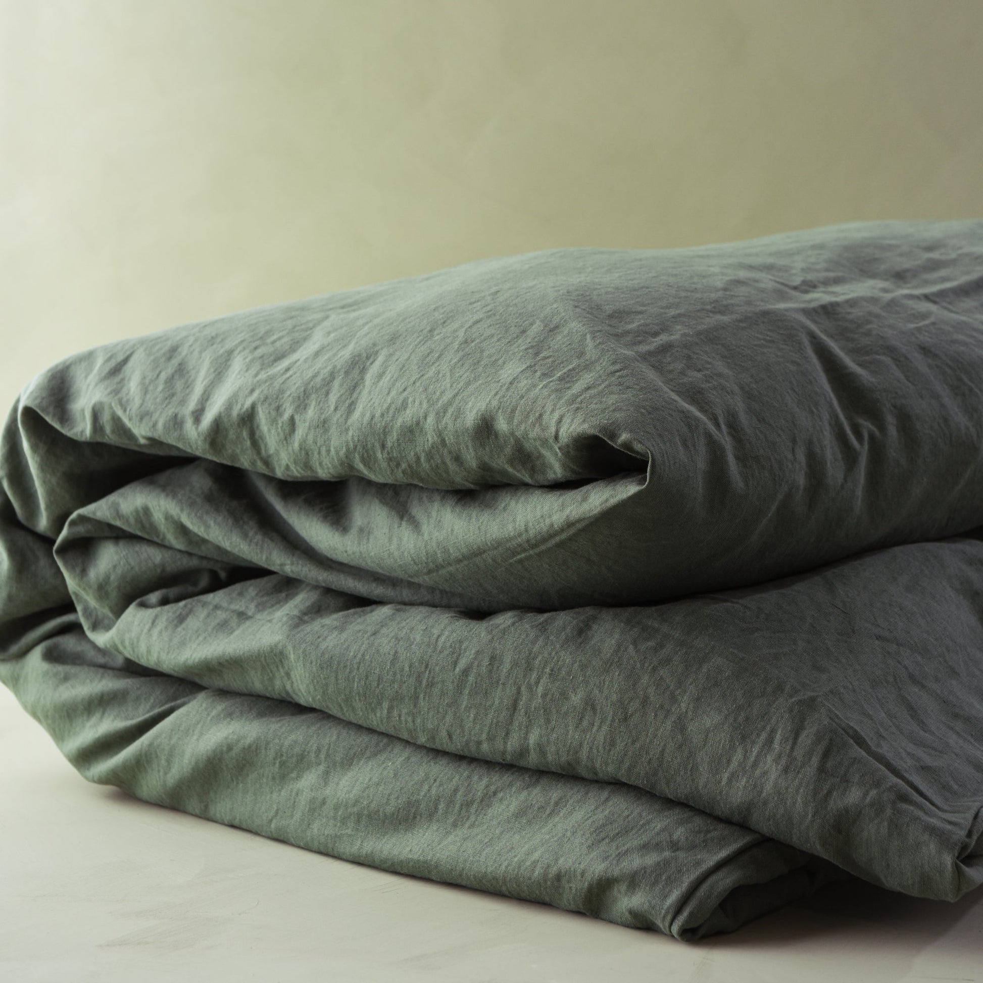 magnolia linen cotton duvet cover bedding in dusty green