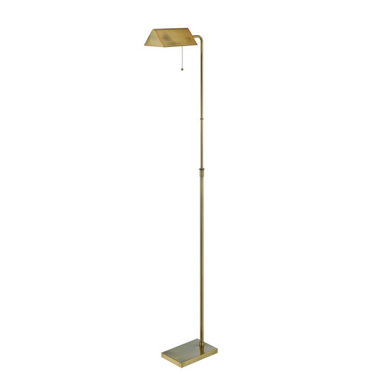 brass metal library floor lamp with pull chain