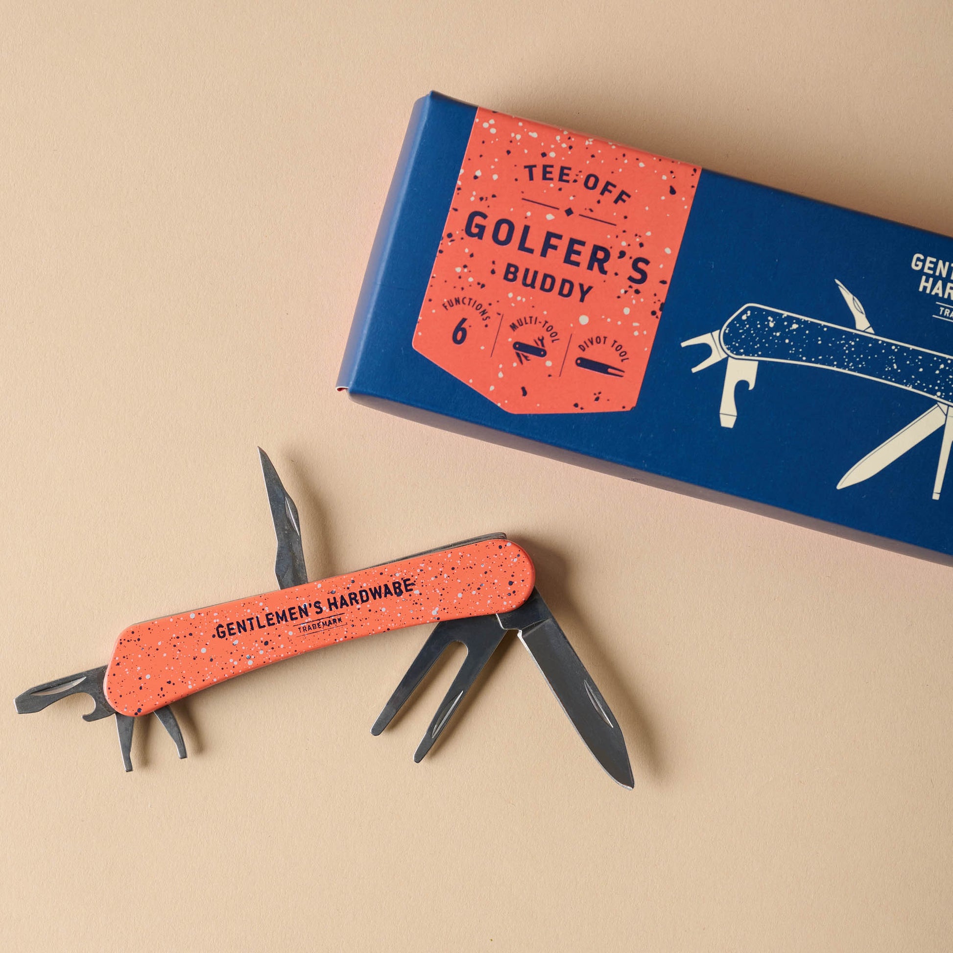 Golfer's Buddy Multi Tool outside of packaging with tools pulled out