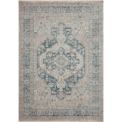 beige and blue traditional area rug with floral detail