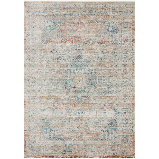distressed multi-colored traditional area rug with floral detail