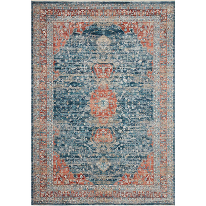 navy and red traditional area rug with floral detail