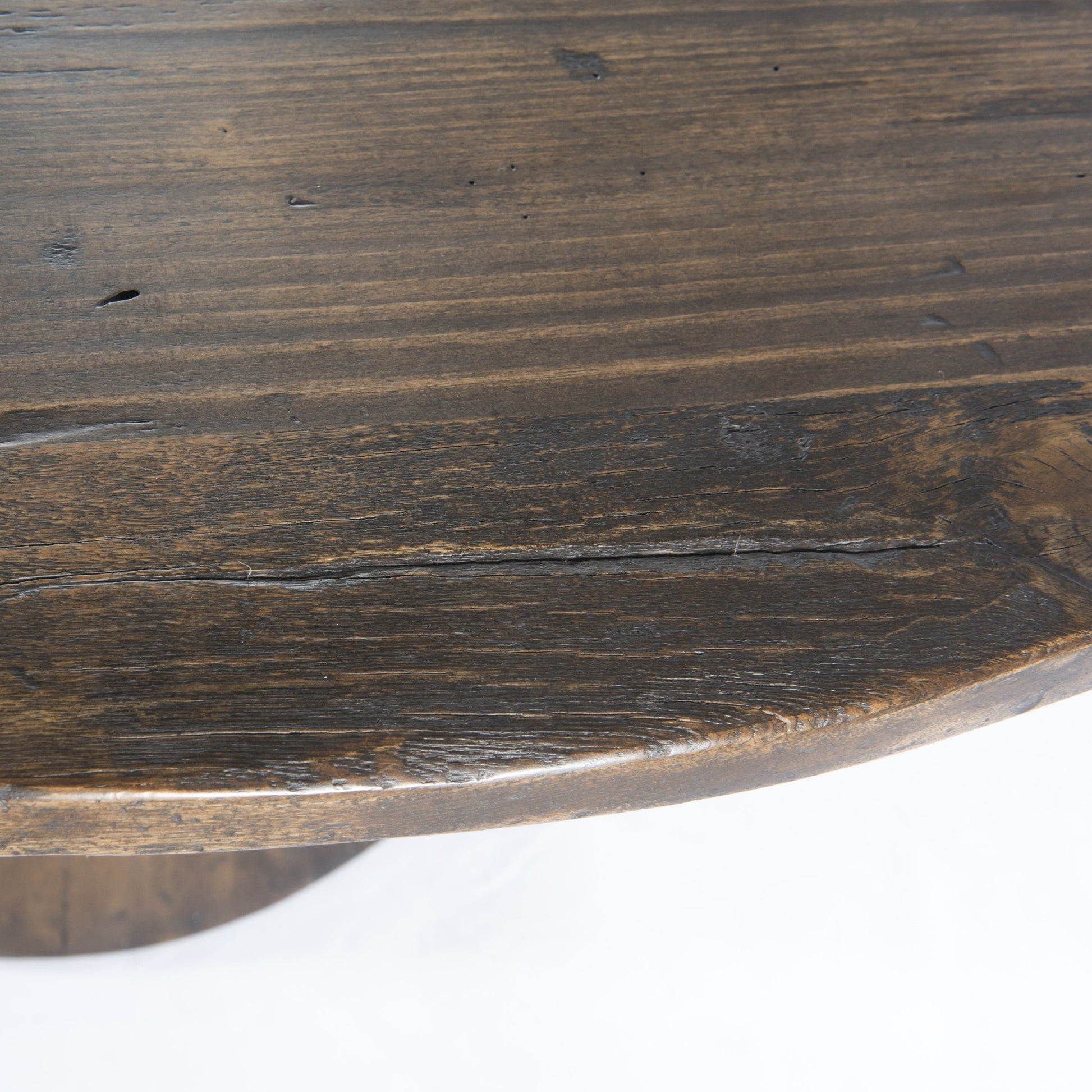 modern reclaimed wood dining table with conical pedestal base