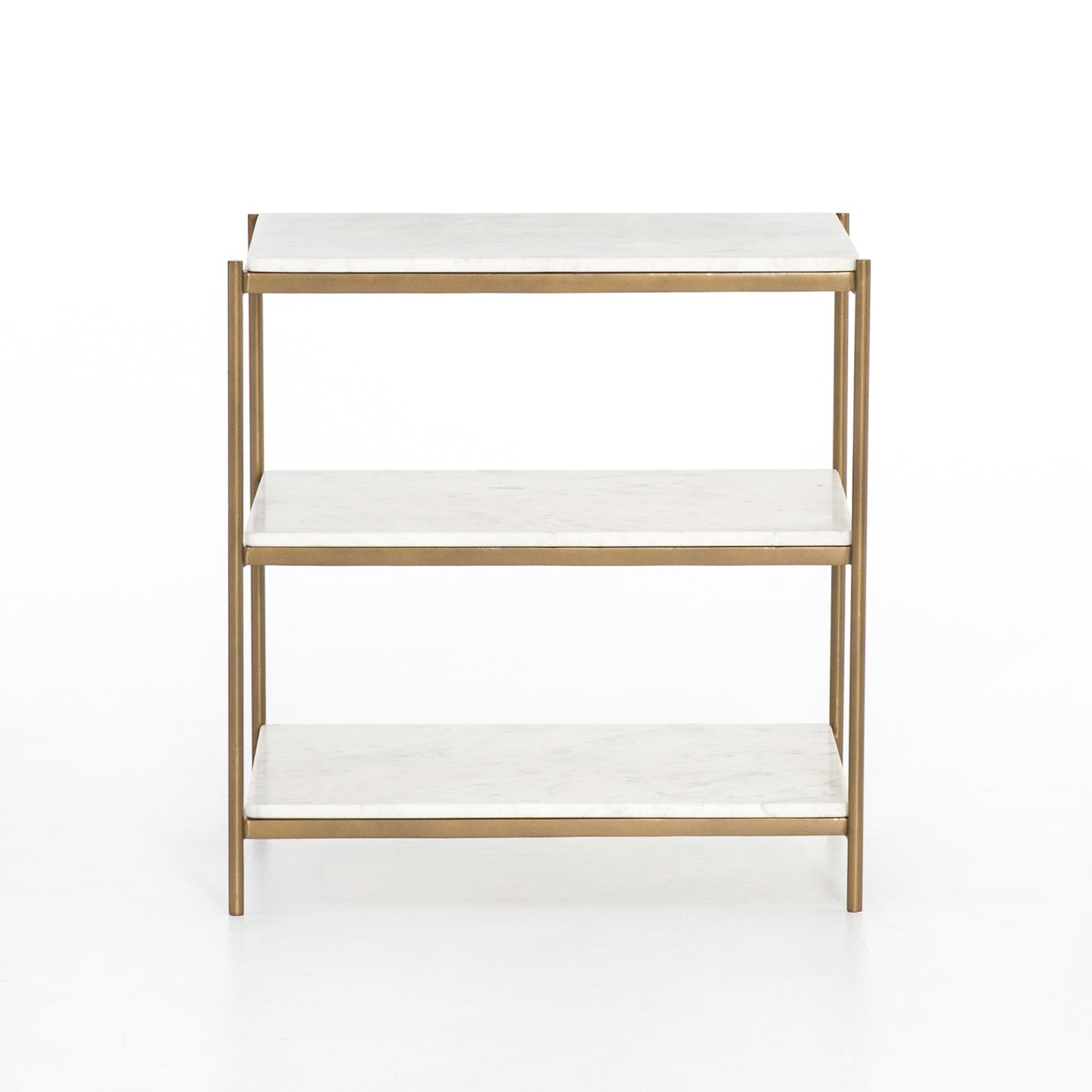 antique brass and white marble nightstand with two shelves
