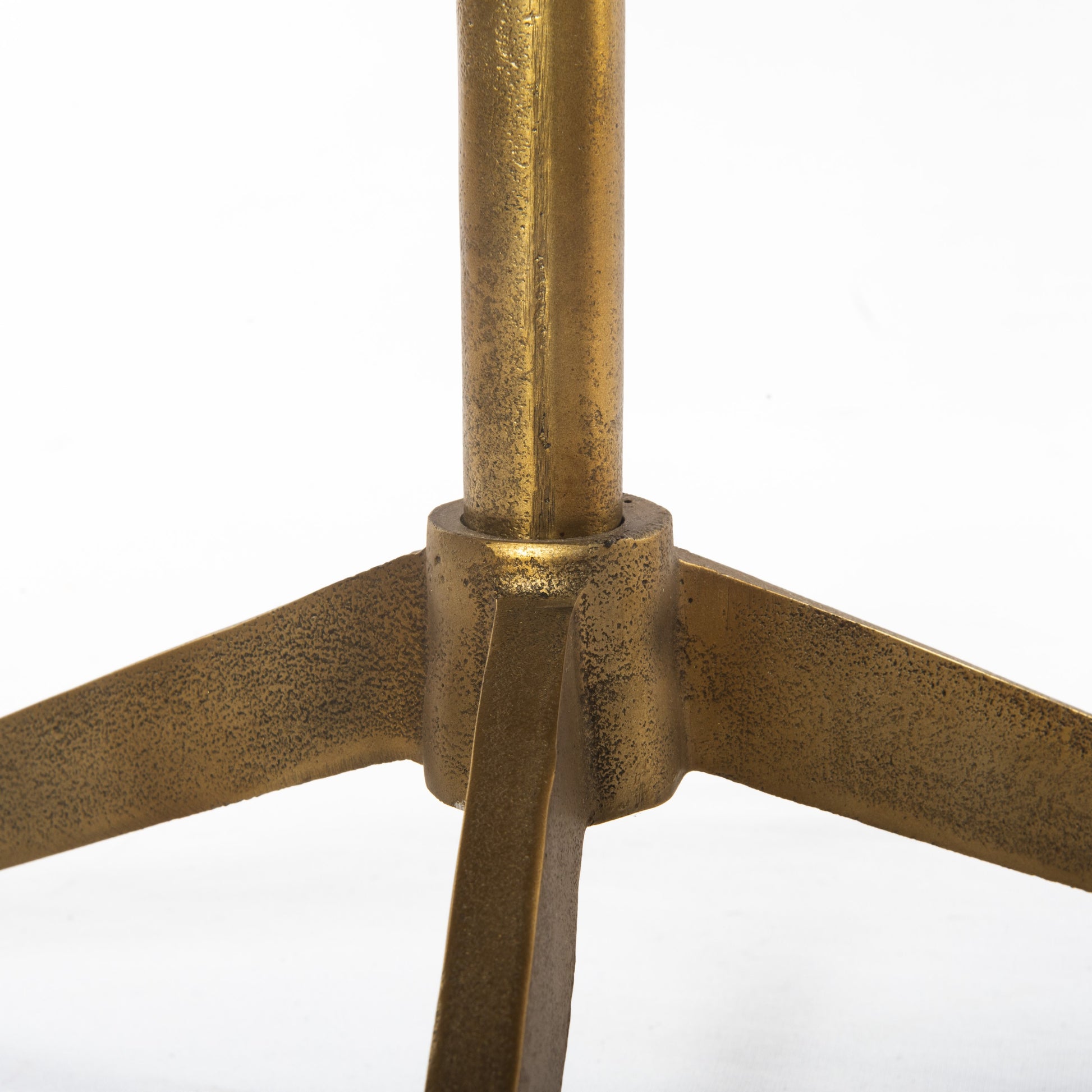 modern pedestal end table with antique brass base and white marble top