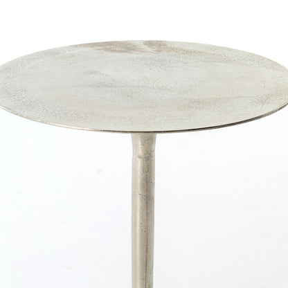 metal end table with raw nickel finish