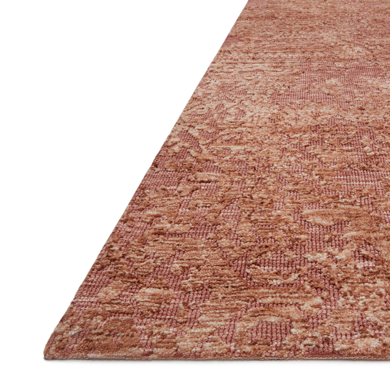 modern deep pink area rug with distressed detail
