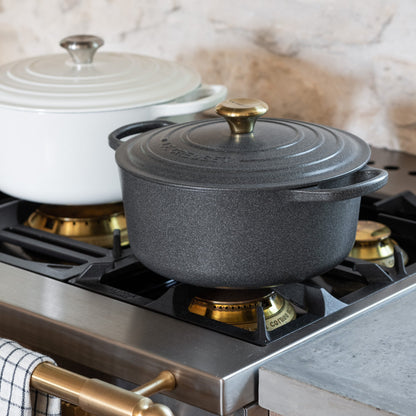 le creuset enameled cast iron dutch oven in stone color