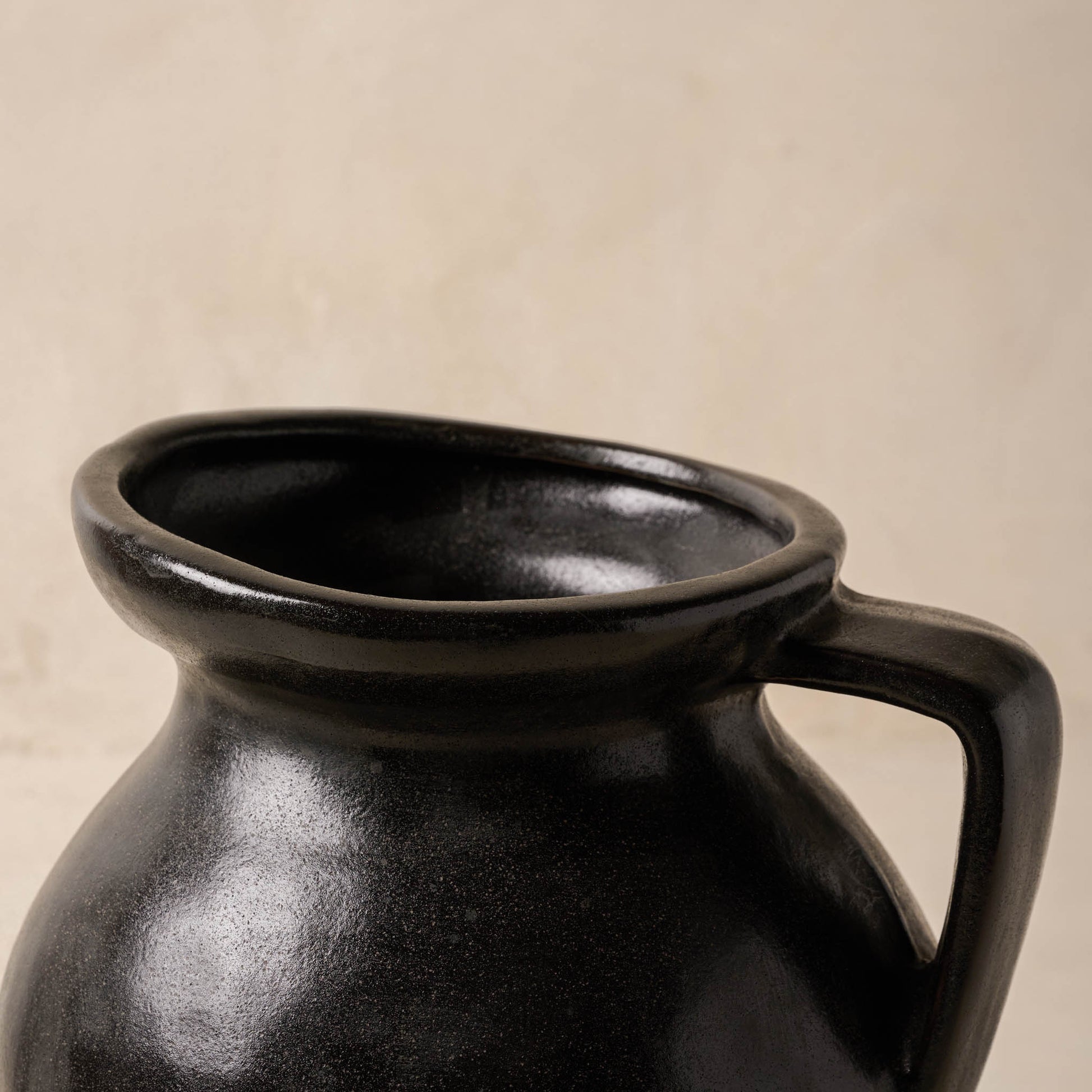Marcel Distressed Black Ceramic Vase with Handle