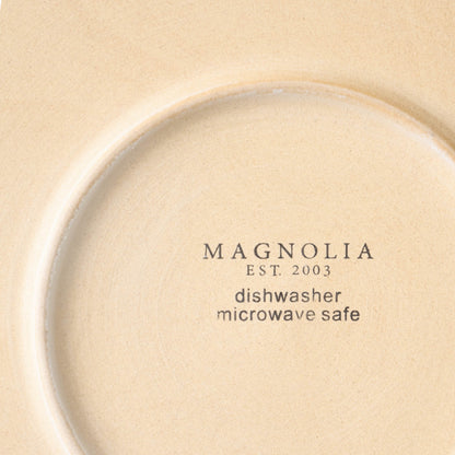 Magnolia logo and text reading dishwasher microwave safe on bottom of Lakelynn Plate
