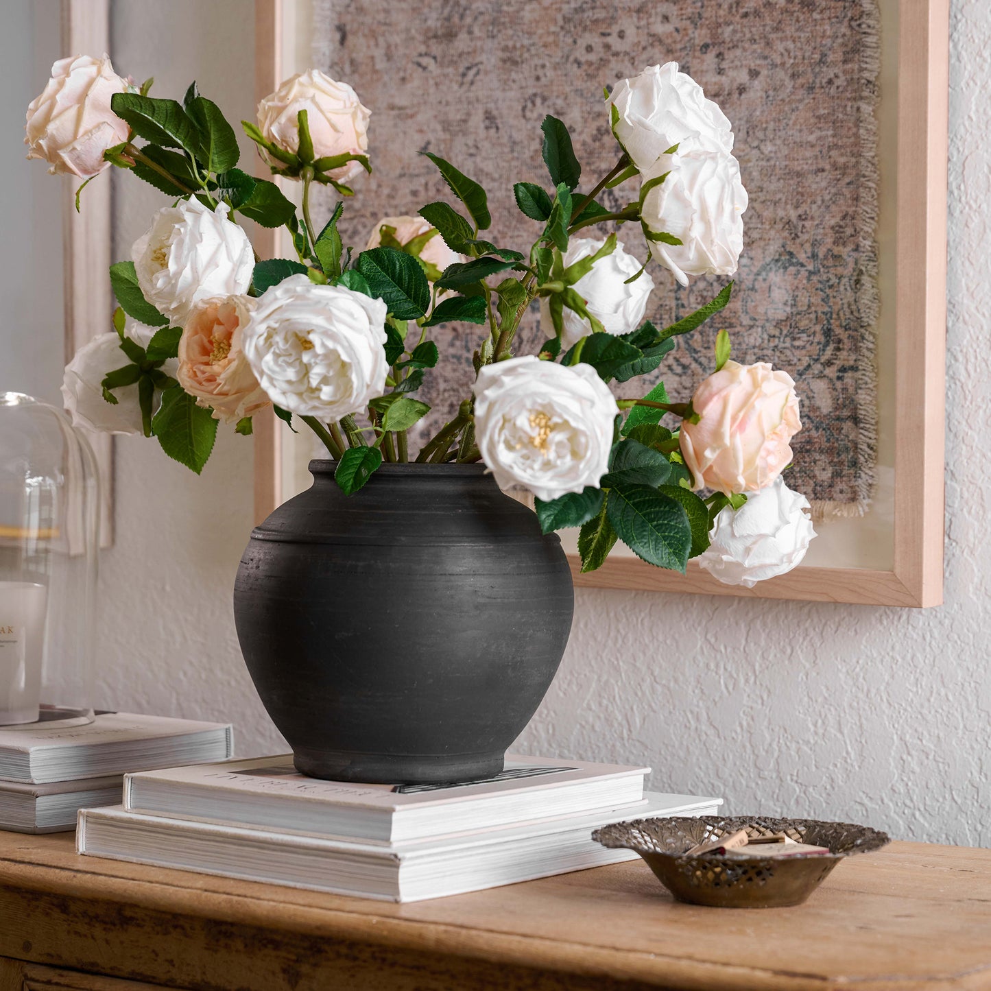 Rustic Black Hand-Made Vase with florals