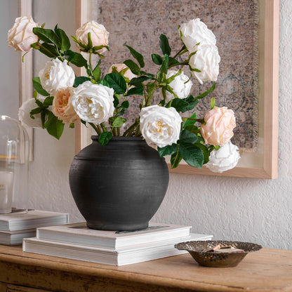 Rustic Black Hand-Made Vase with florals