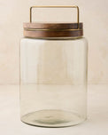 magnolia glass canister with wood and antique brass lid