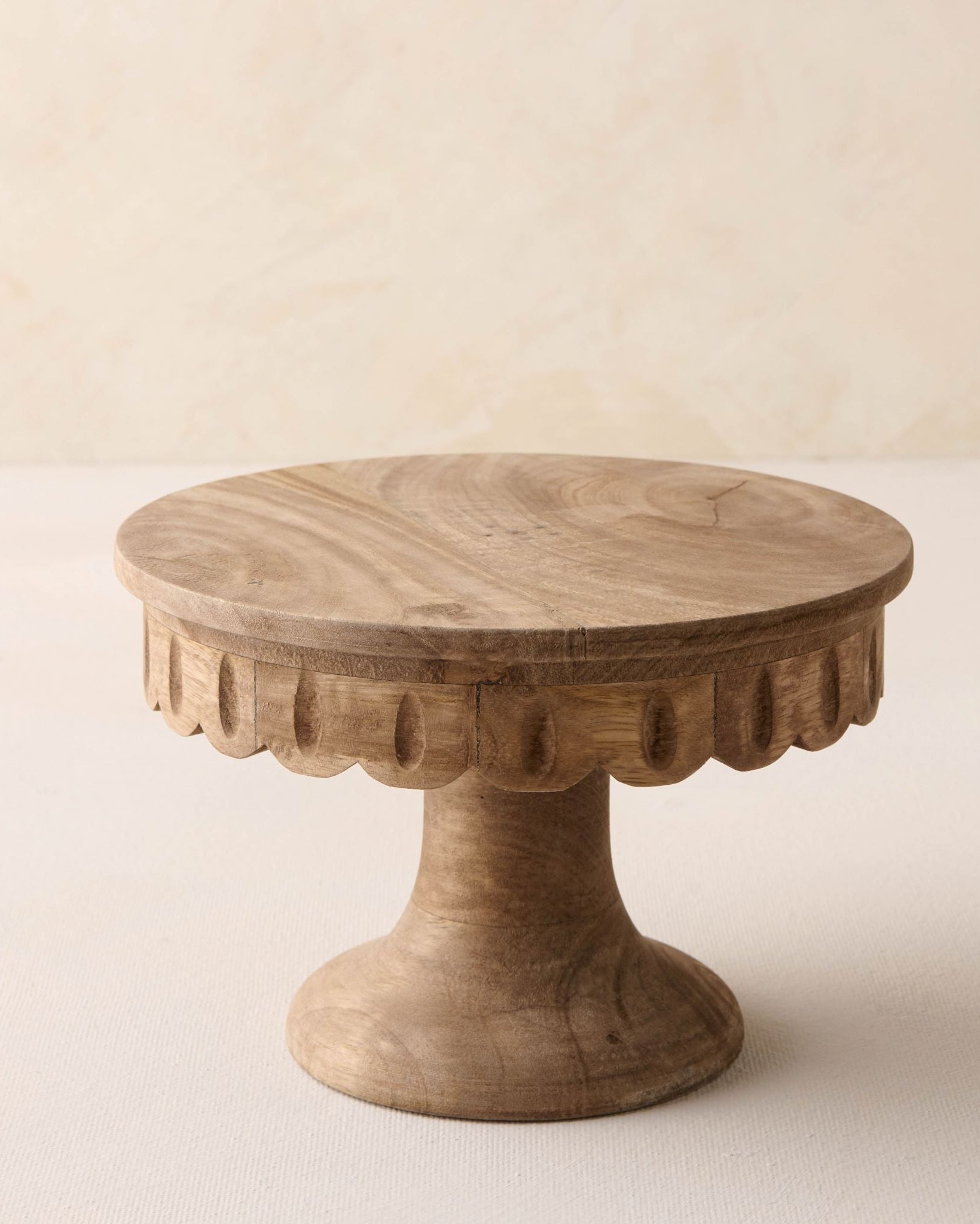 Antiqued Wood Scalloped Cake Stand - Large