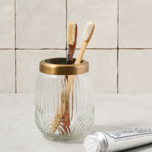 Etched Glass and Brass Container