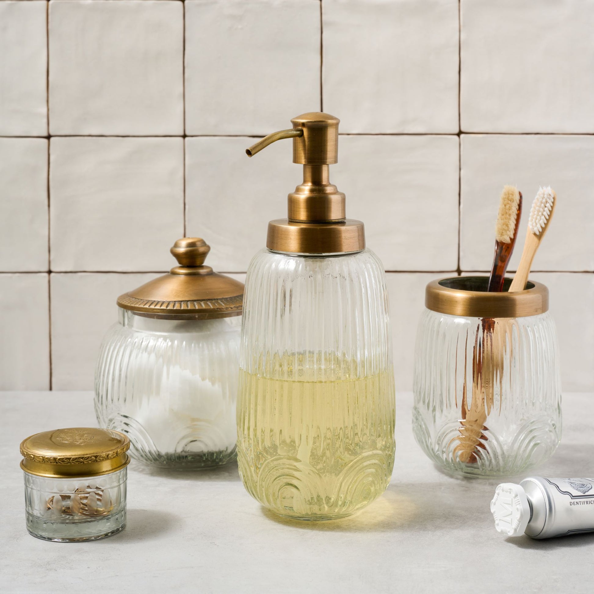 Etched Glass and Brass Canister