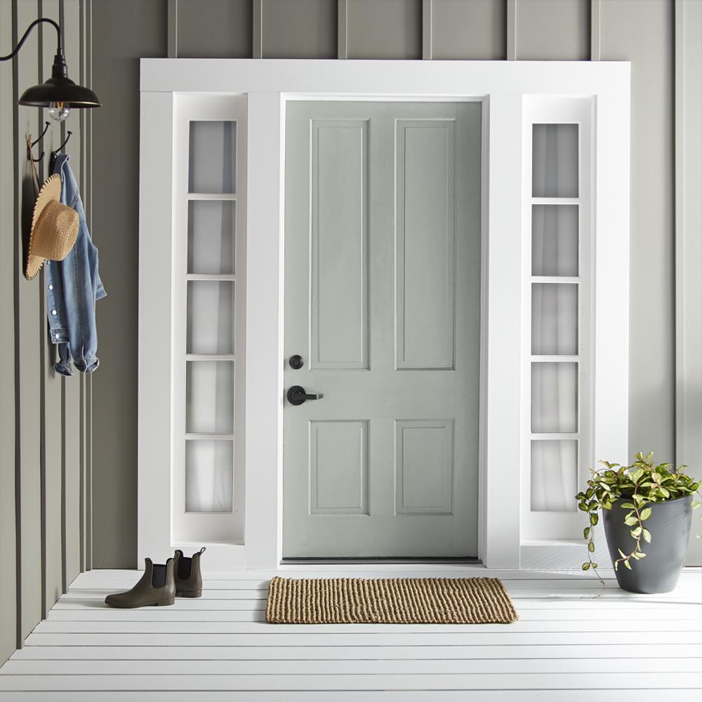 Cloudy gray with mint green and sky blue undertones exterior paint