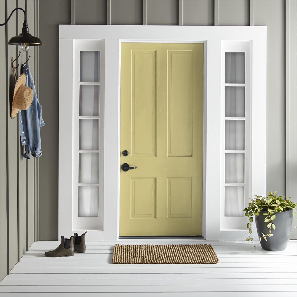 Earthy yellow with slight green undertone exterior paint