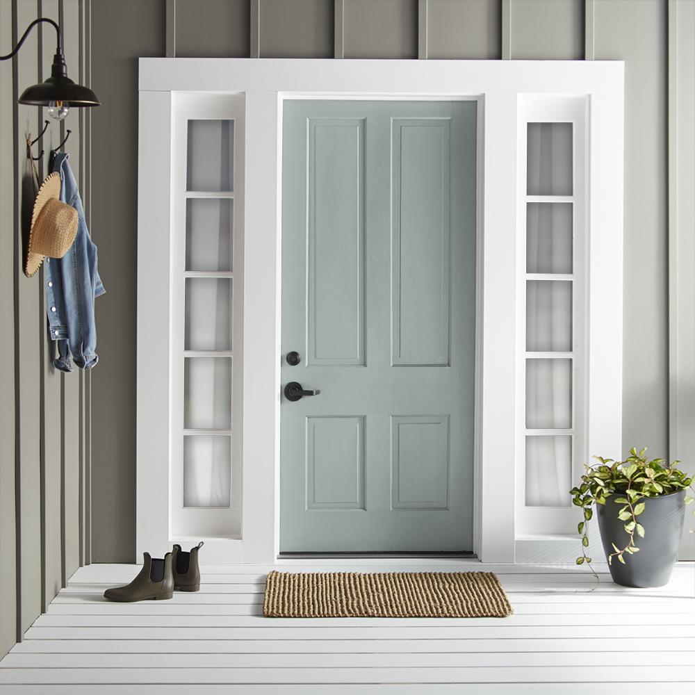 A powder blue with a slight overcast gray tint exterior paint