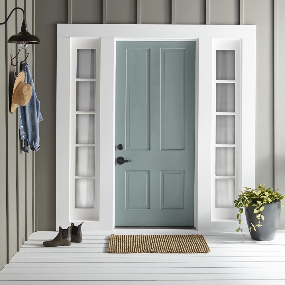 Gentle gray balanced with aqua blue hues exterior paint