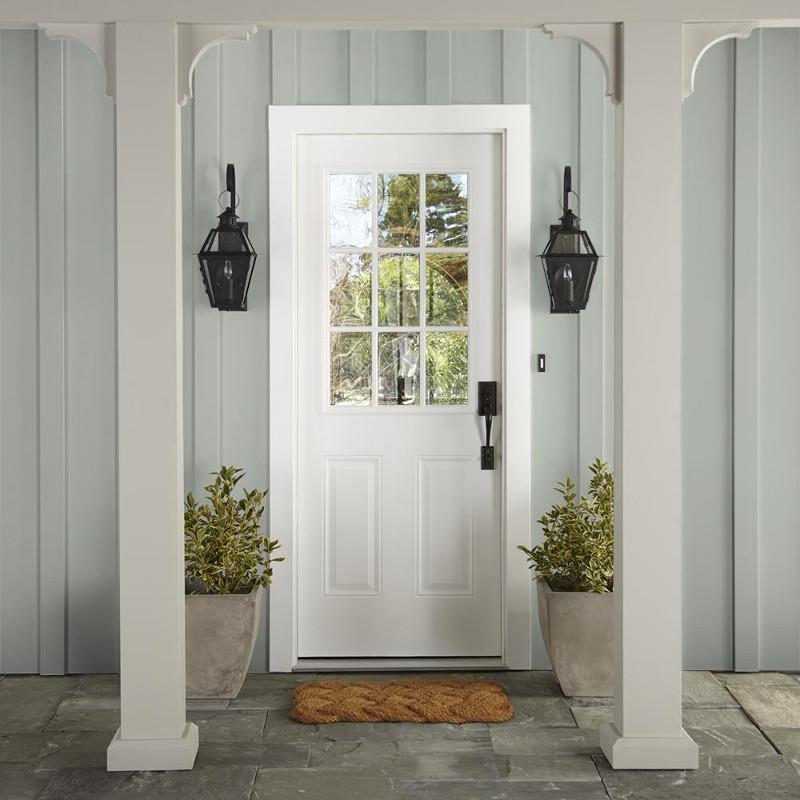 Cloudy gray with mint green and sky blue undertones exterior paint