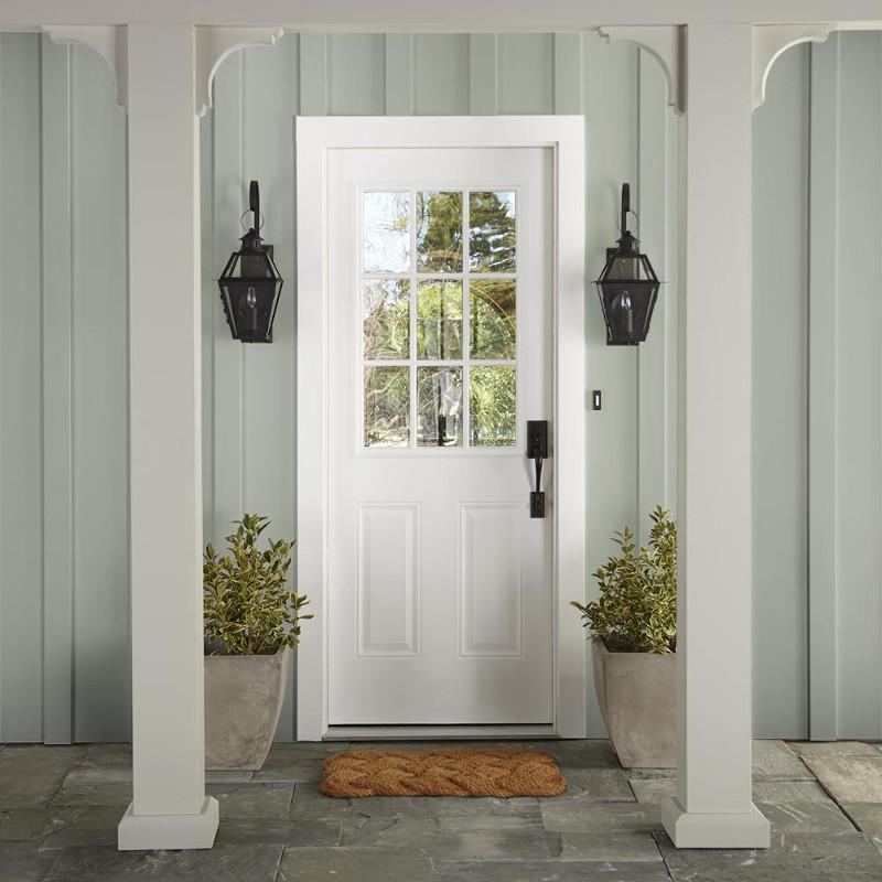 Warm chalky pale green exterior paint