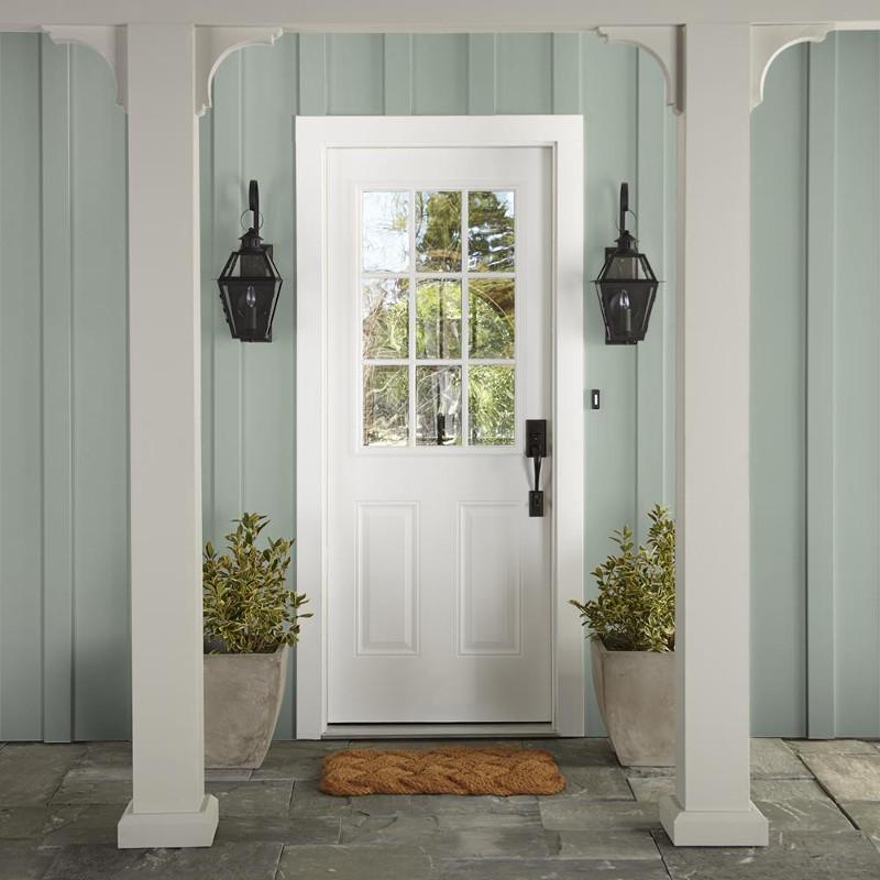 Washed mint green exterior paint
