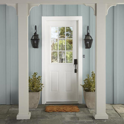 A powder blue with a slight overcast gray tint exterior paint