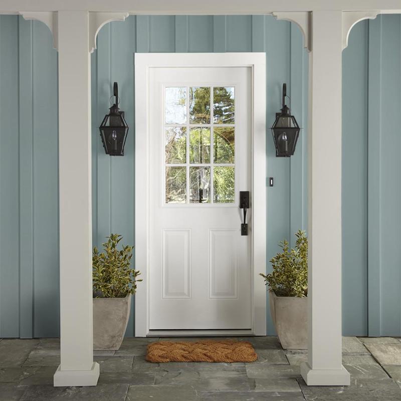 Gentle gray balanced with aqua blue hues exterior paint