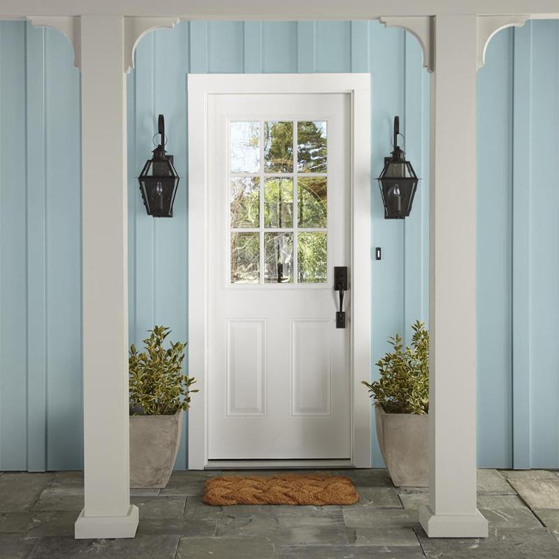 A muted blue exterior paint