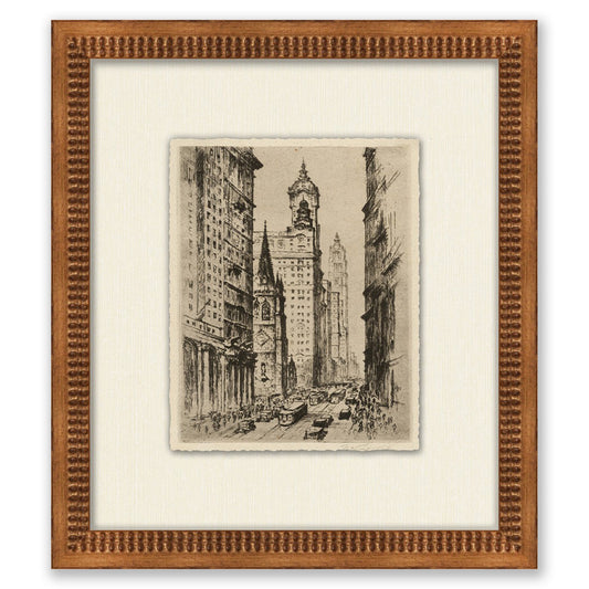 sketch of manhattan in wooden frame with textured cream mat