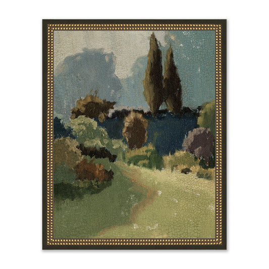 traditionally framed painting of a forest