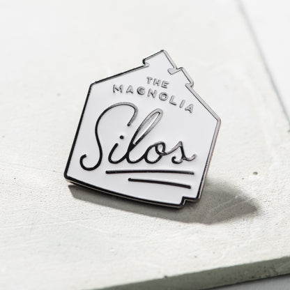 branded magnolia silos enamel pin