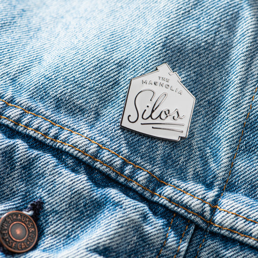 branded magnolia silos enamel pin