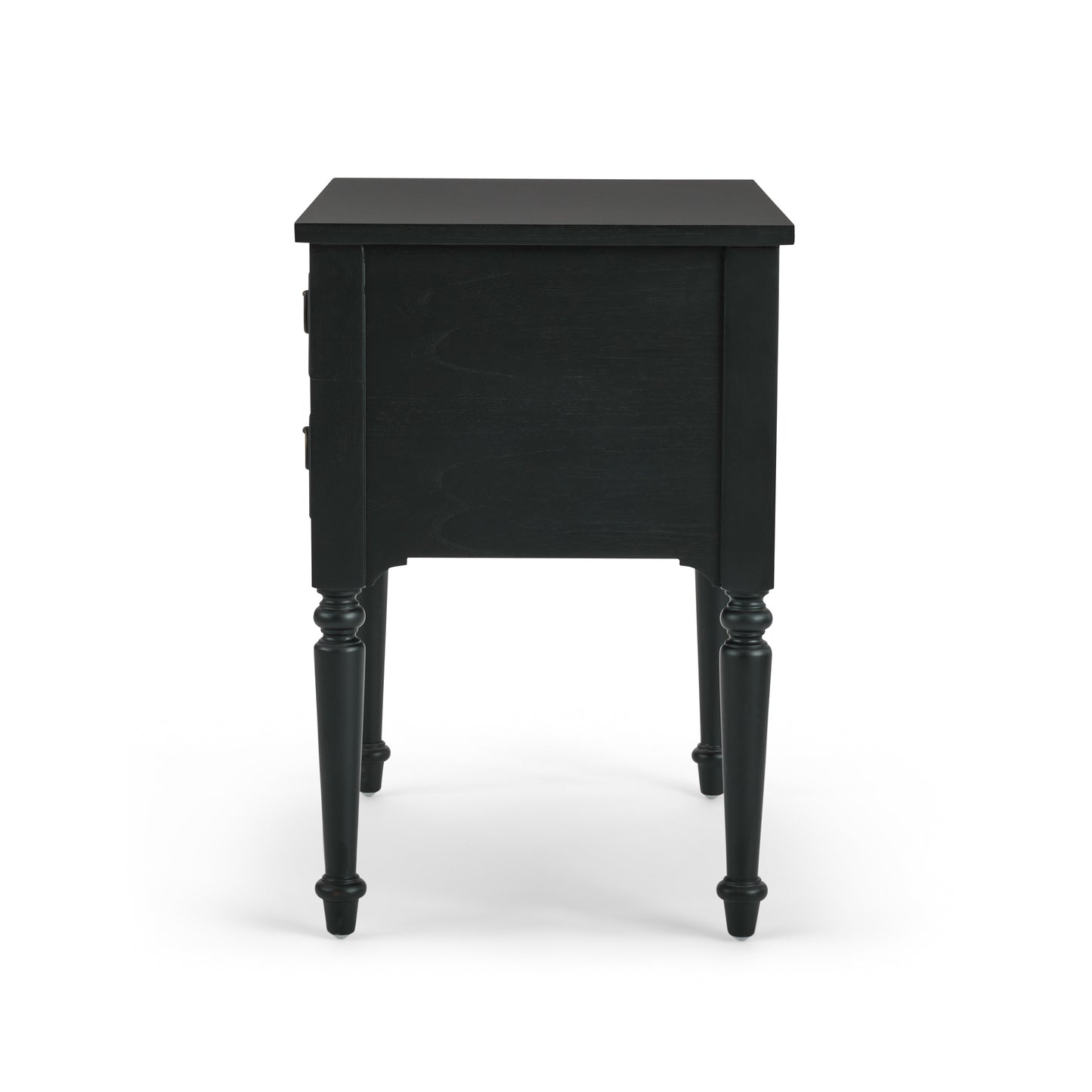 Corinne Nightstand in black mahogany side view
