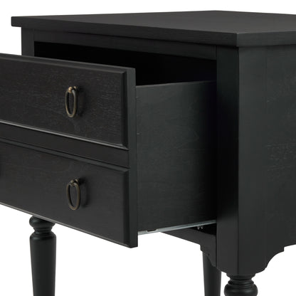 Corinne Nightstand in black mahogany drawer open