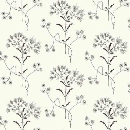 black wildflower pattern on white wallpaper