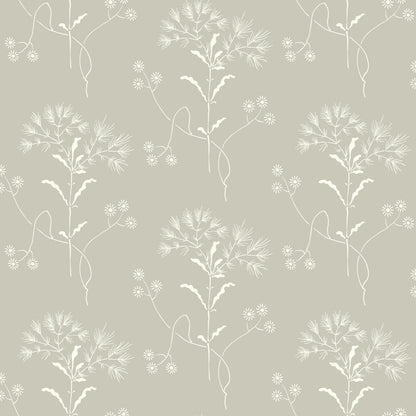 white wildflower pattern on grey wallpaper