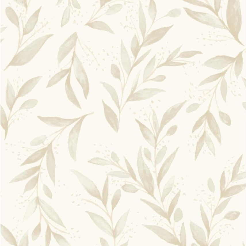 beige olive branch pattern on white wallpaper