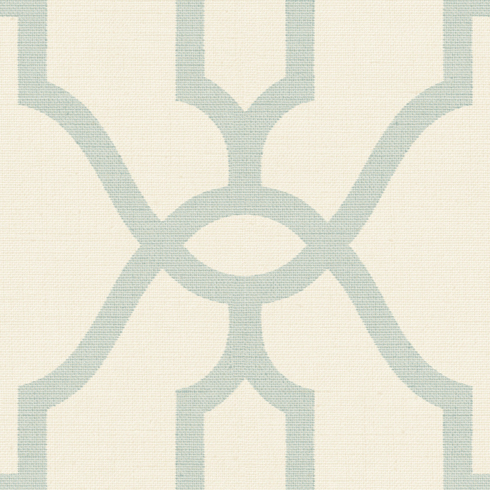 light blue trellis pattern on cream wallpaper