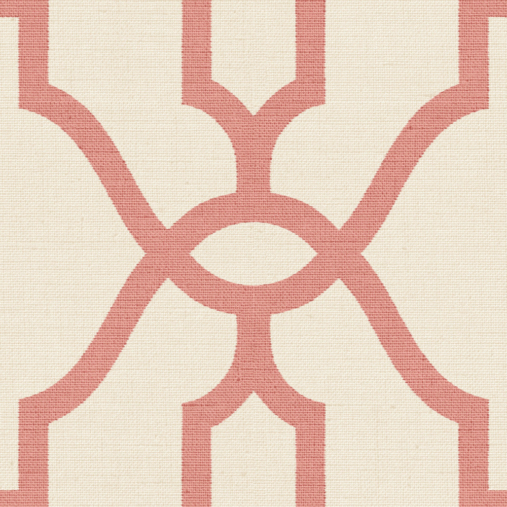 red trellis pattern on cream wallpaper