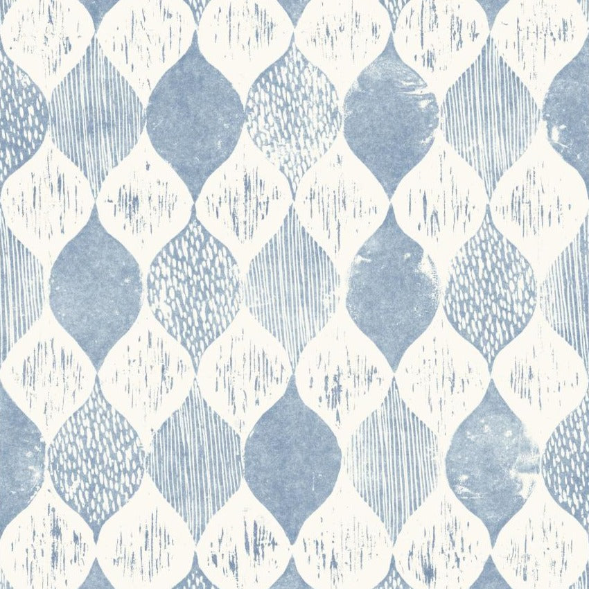 blue and white wood grain ogee stripe pattern wallpaper