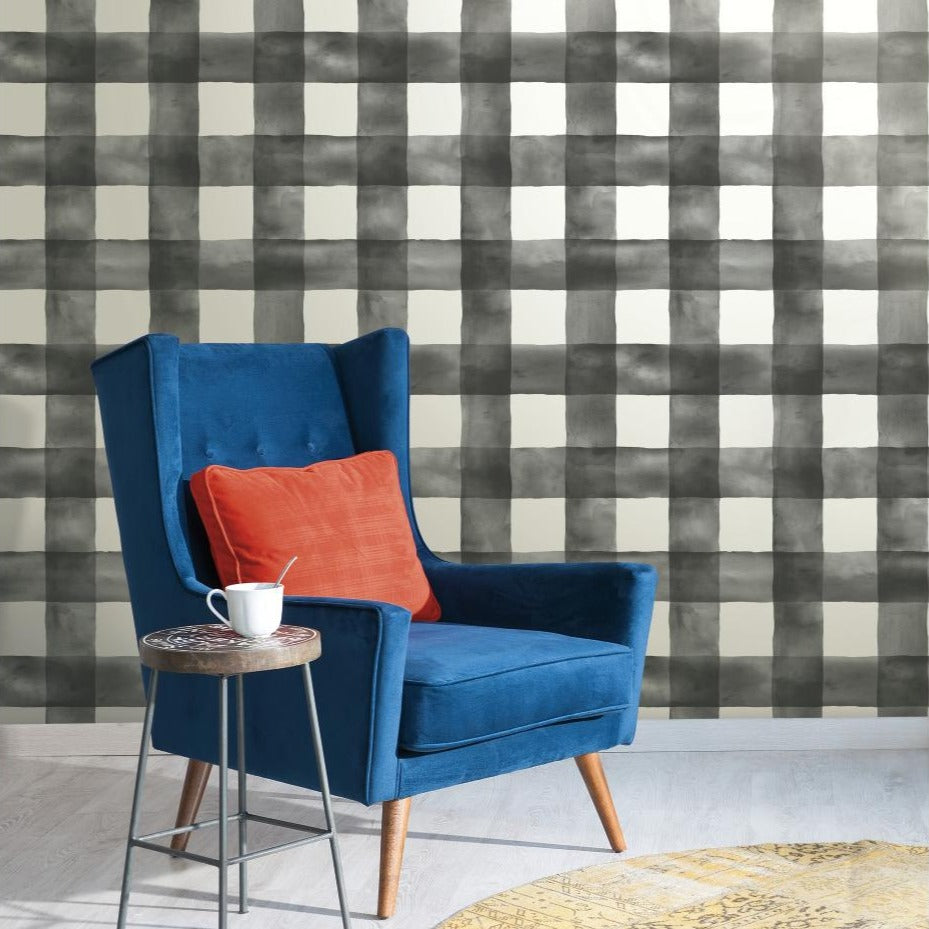 black and white watercolor buffalo check wallpaper