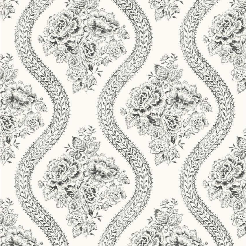 black floral pattern on white wallpaper
