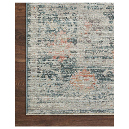 Millie Blue Multi Rug corner on wood floor