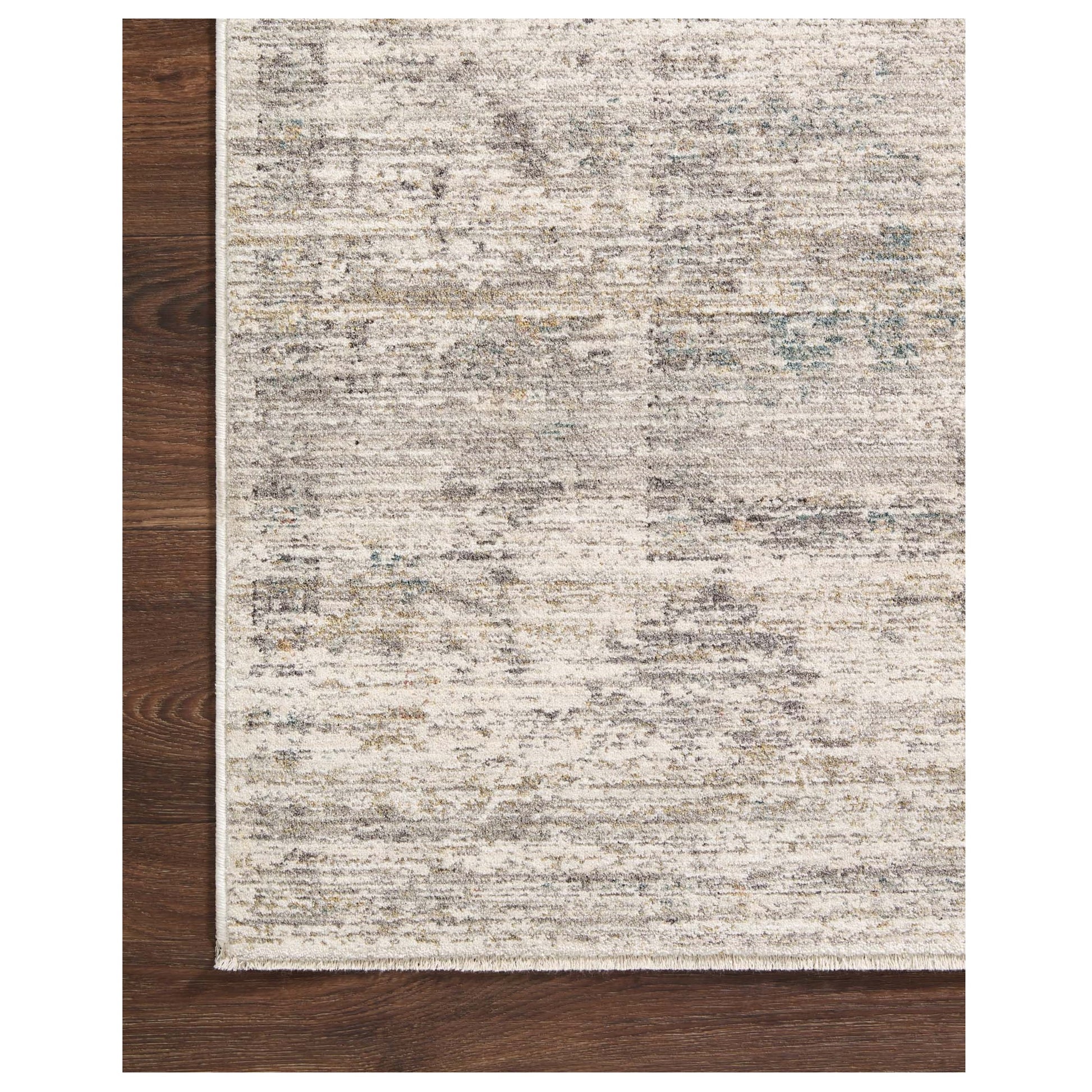 Millie Silver Dove Rug corner on wood floor