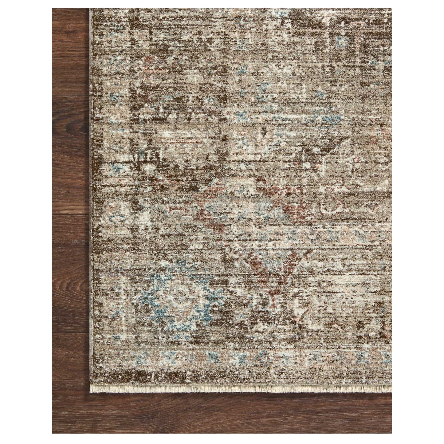 Millie Charcoal Dove Rug corner on wood 
