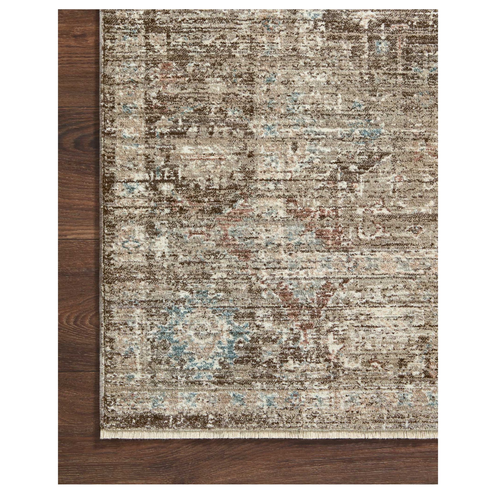 Millie Charcoal Dove Rug corner on wood 