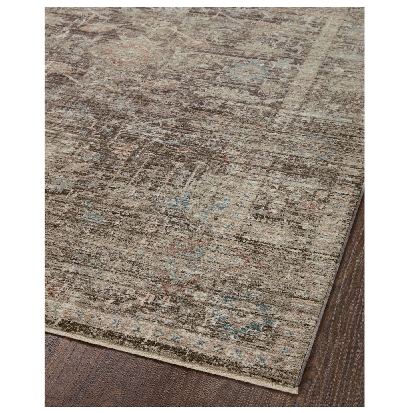 Millie Charcoal Dove Rug corner on wood floor 