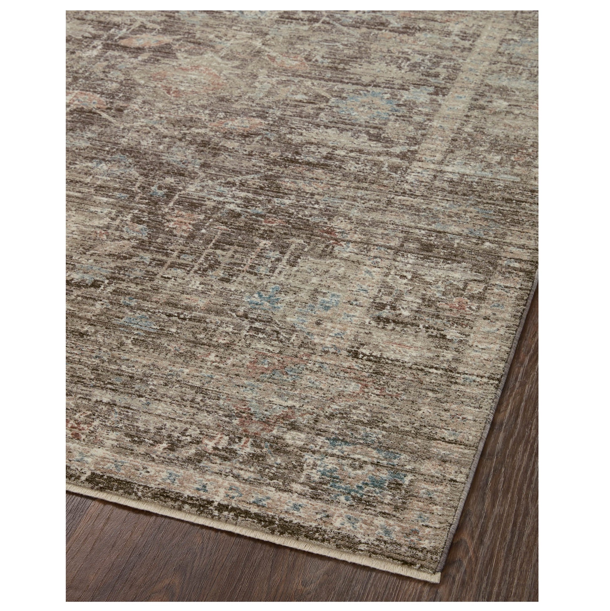 Millie Charcoal Dove Rug corner on wood floor 